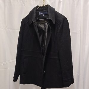 Preoened Anne Klein Black Pea Coat with Notched Lapel..sz.large. (032)